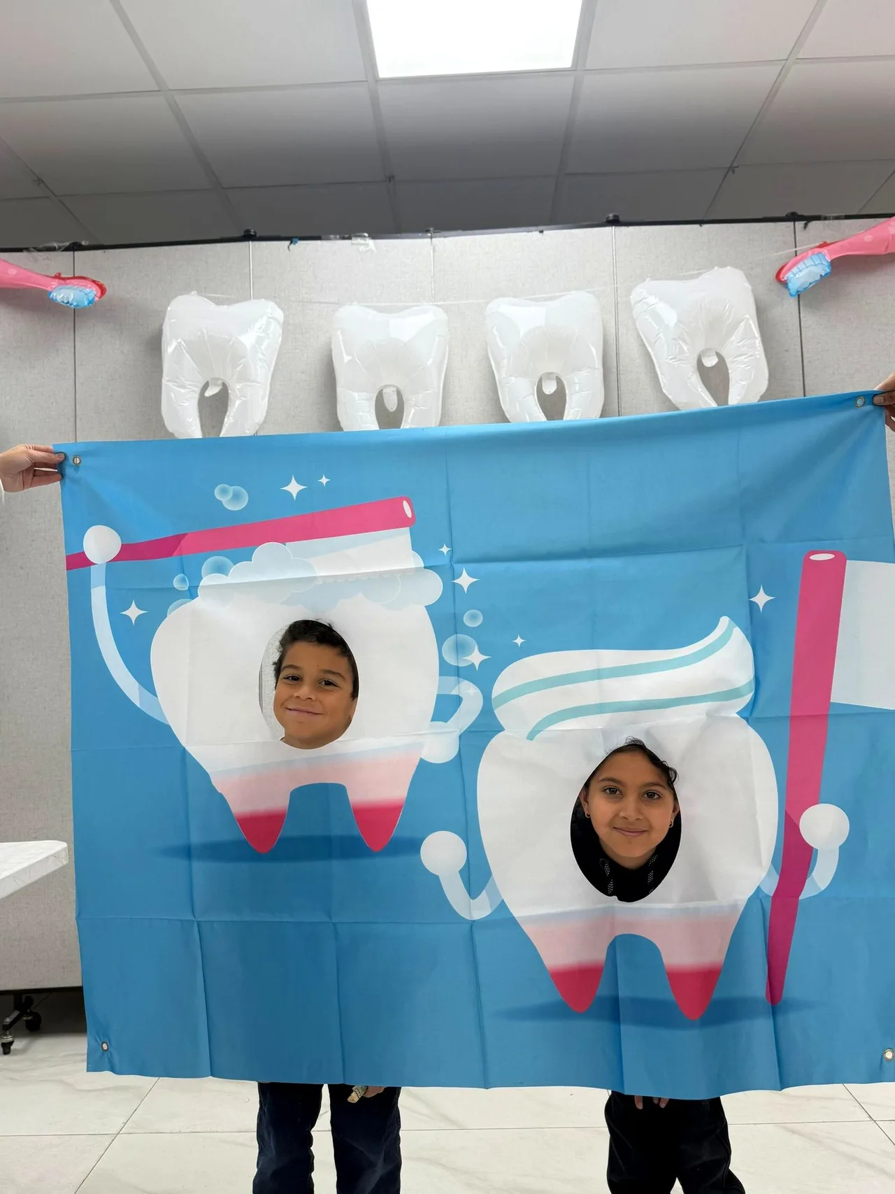 Young students at a dental health day